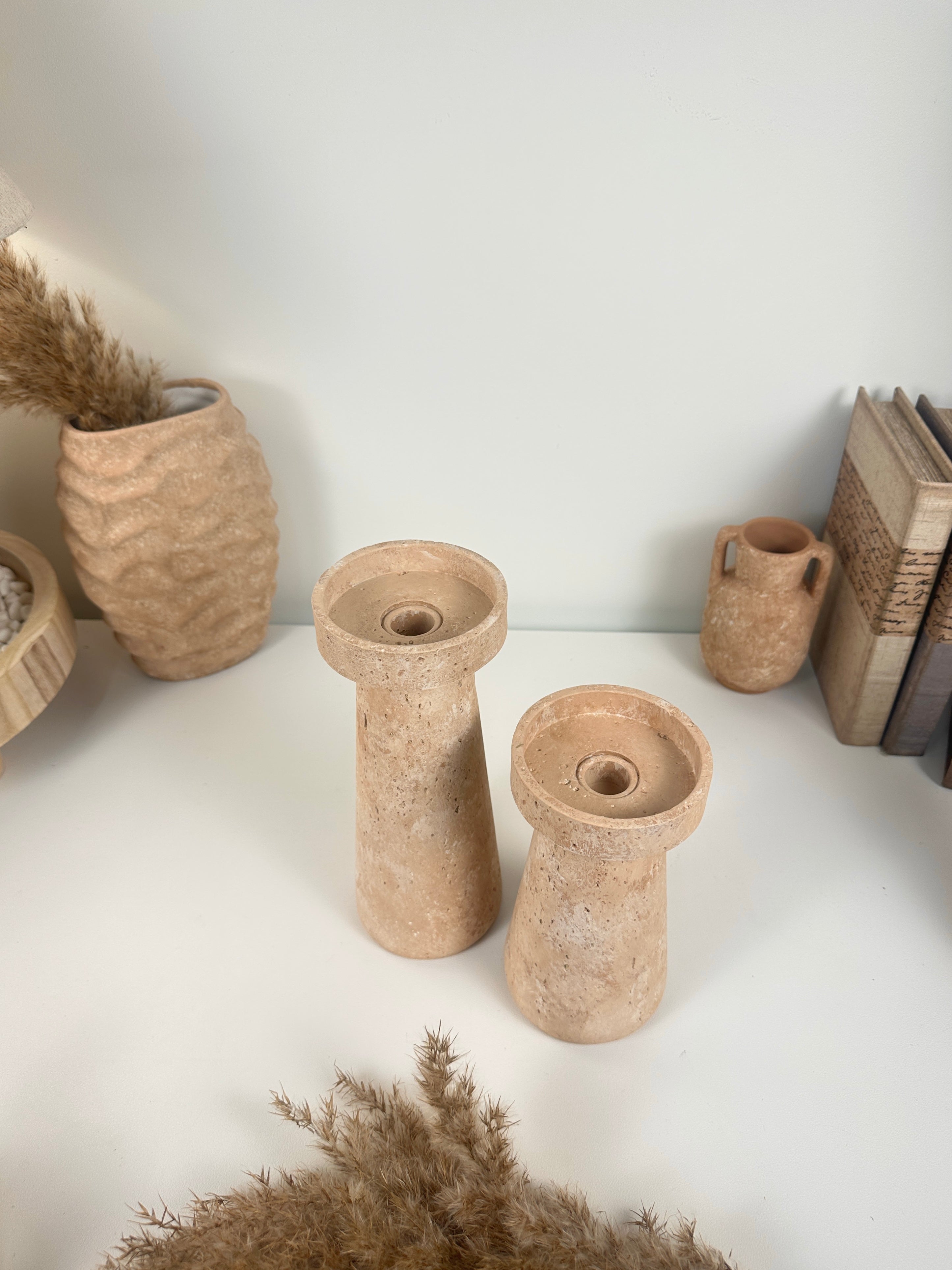 Set of 2 Rustic Handmade Terracotta Shade Candle Holder 9’’ and 7’’ tall