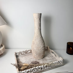 Minimalist Textured Hand-painted Ceramic Decorative Vase 18" tall - Cream wash