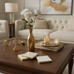 Elegant White Marble and Gold Coasters - Set of 4