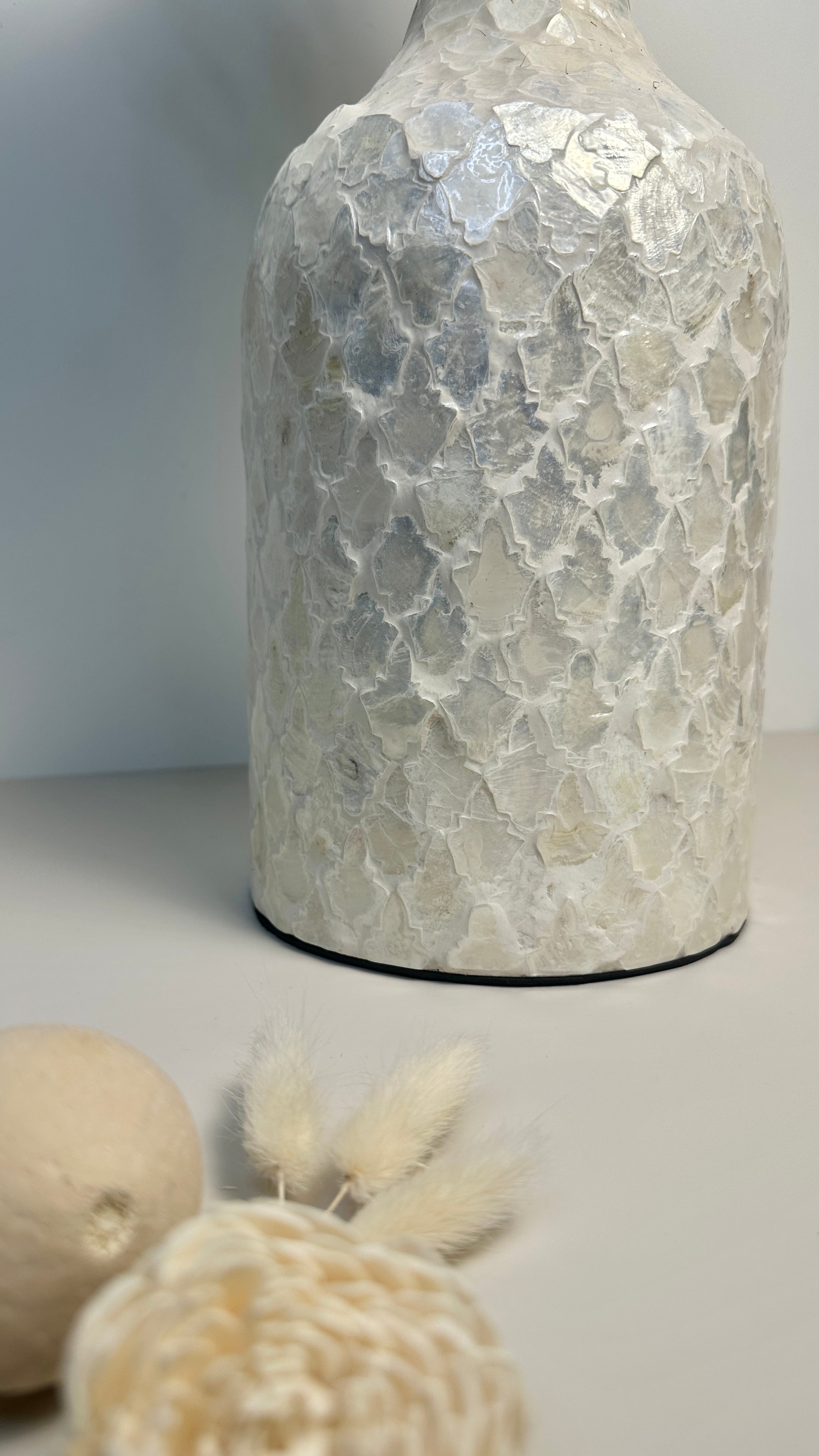 Modern Mosaic Pearl White Decorative Vase, Textured Glass Design, 12.5"