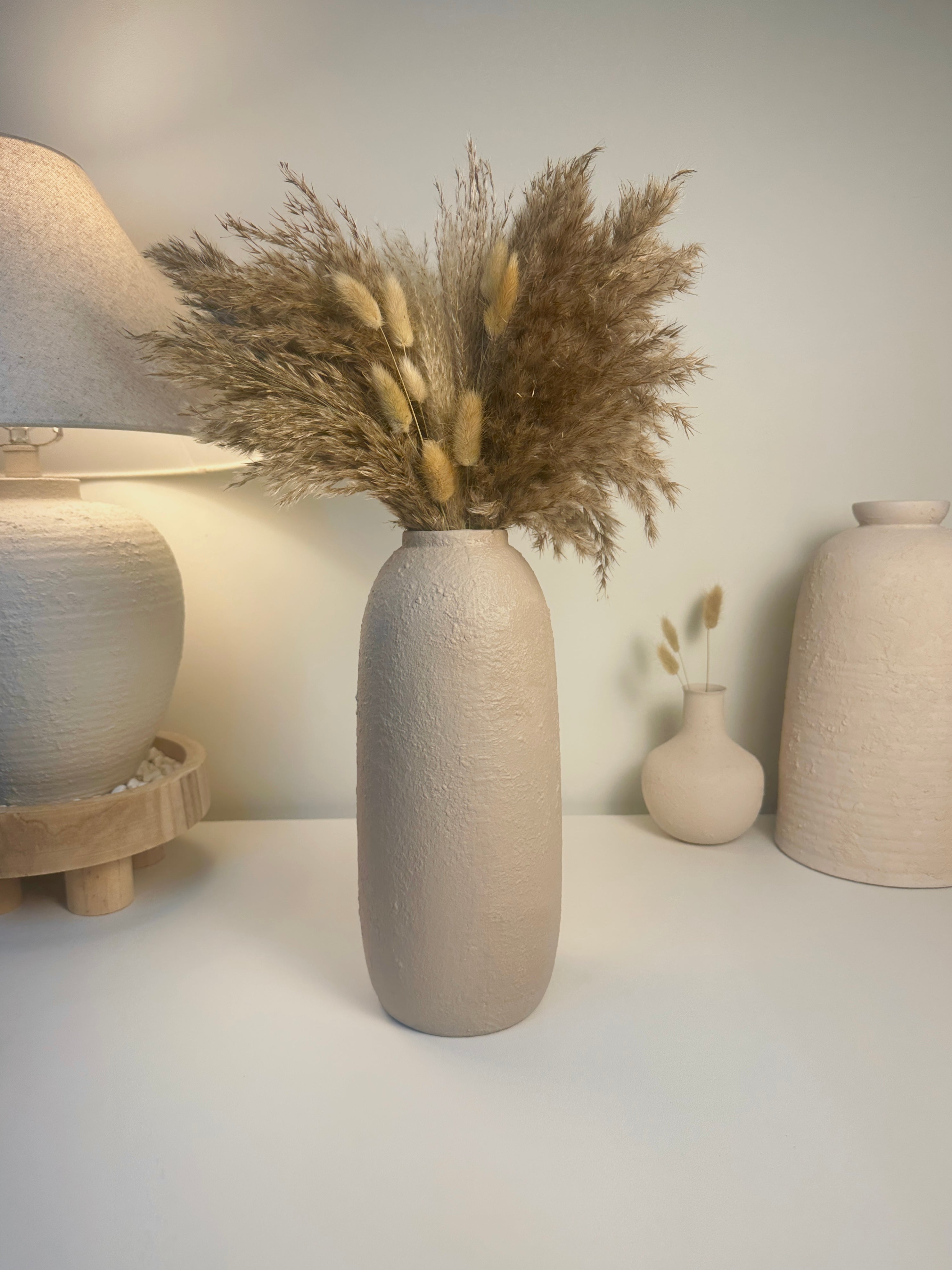 Minimalist Textured Ceramic Tan Beige Vase 12"