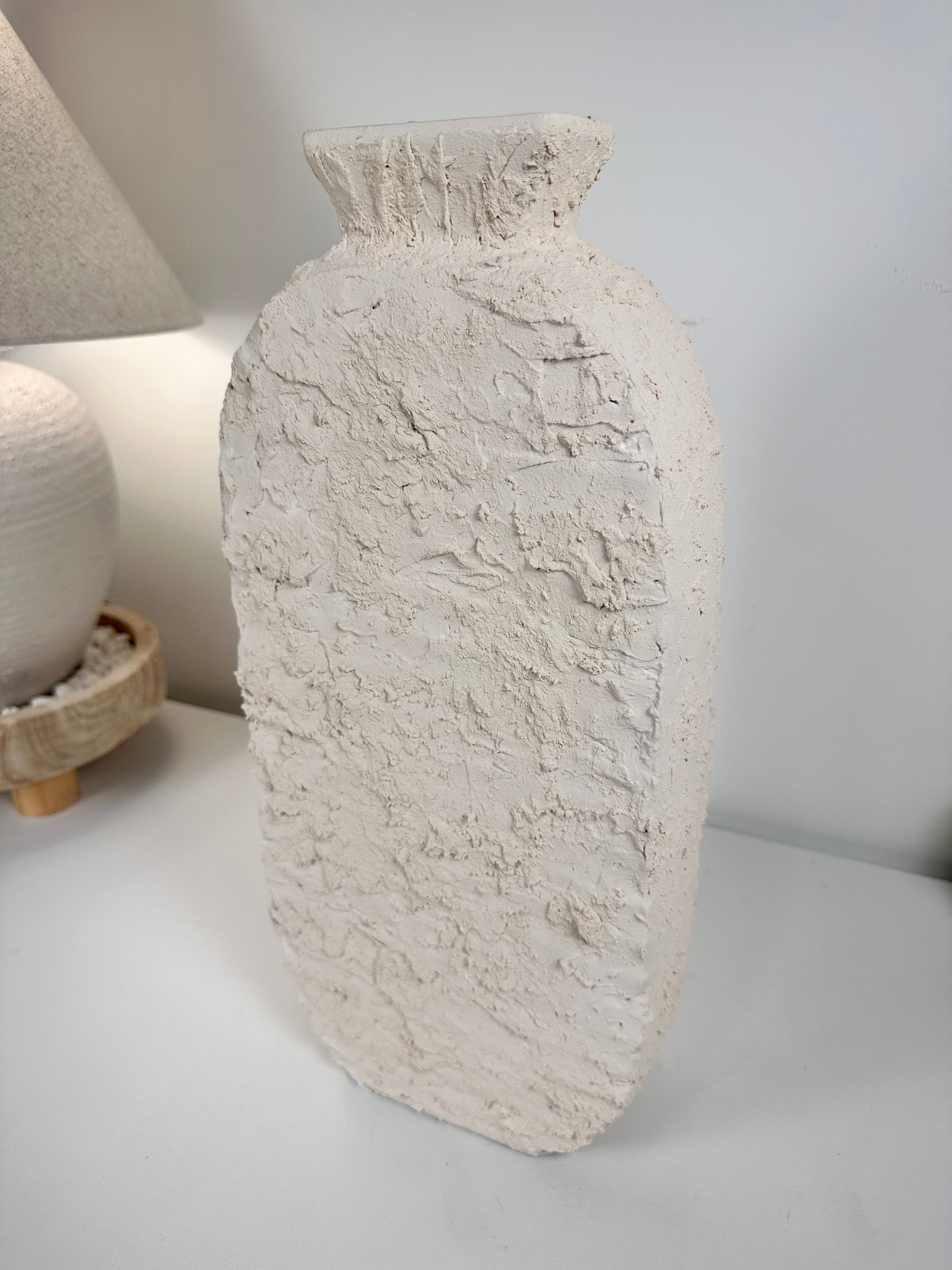 Minimalist Textured Hand-painted Sculpture Floor or Table Vase 17" tall - Cream