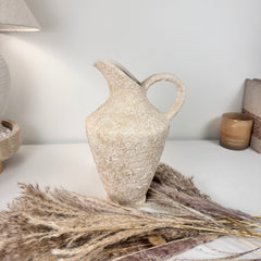 Decorative Textured Hand-painted Pitcher Vase Cream Sand washed 12"