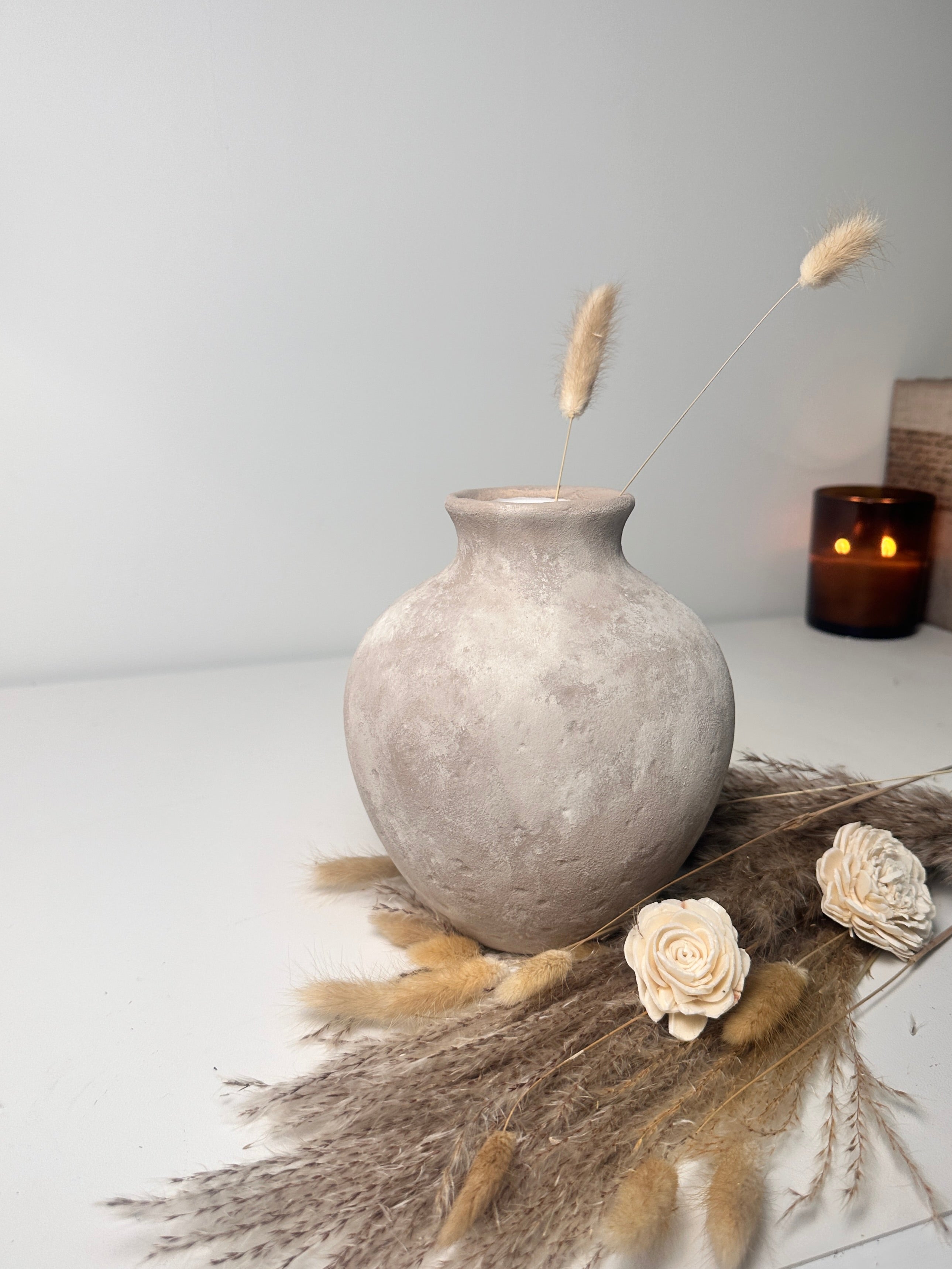Minimalist Crater Moon Ceramic Vase 7.5" tall - Beige wash