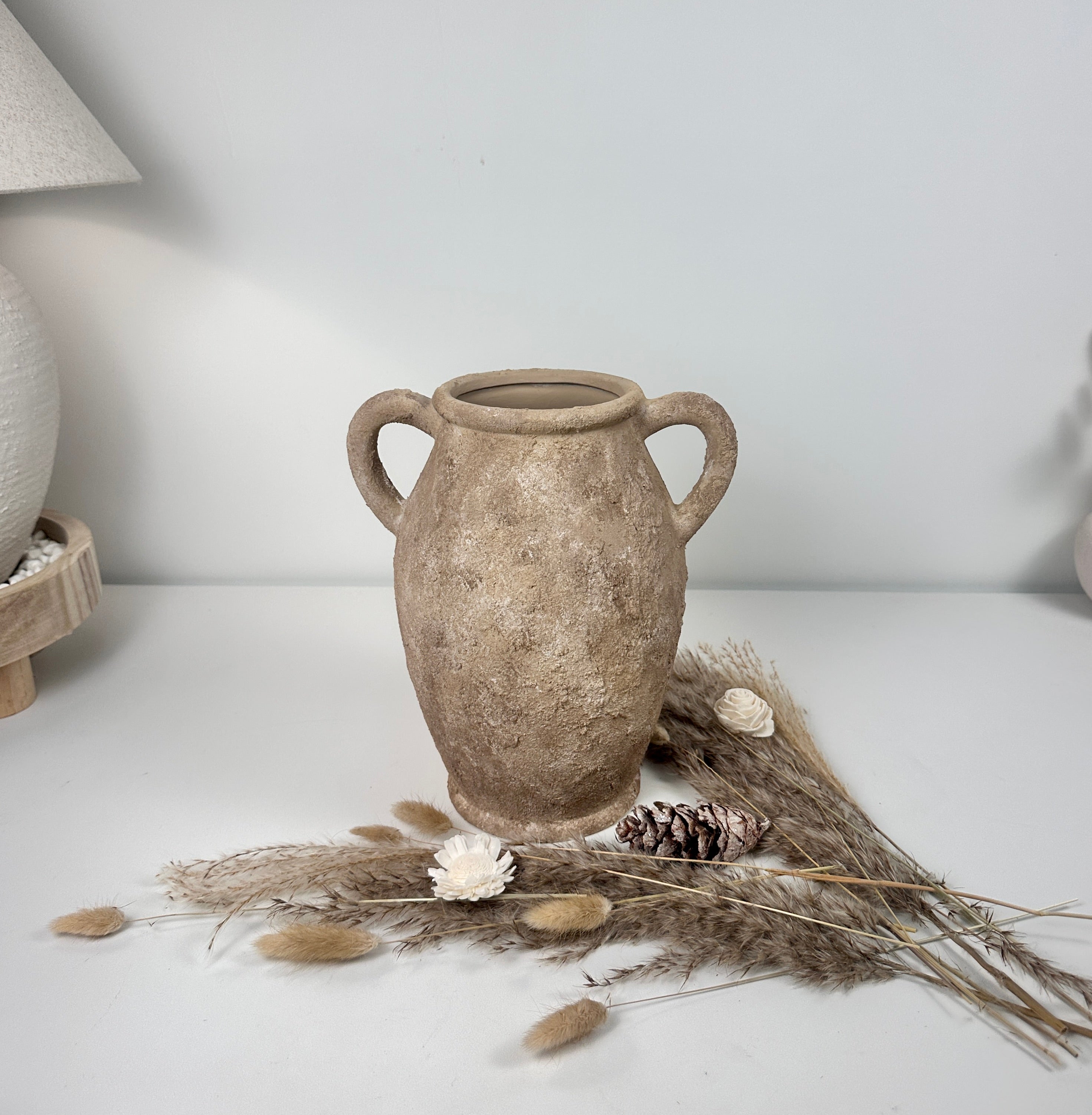 Rustic Hand-Painted Textured Amphora Vase 10" tall - Earth Brown