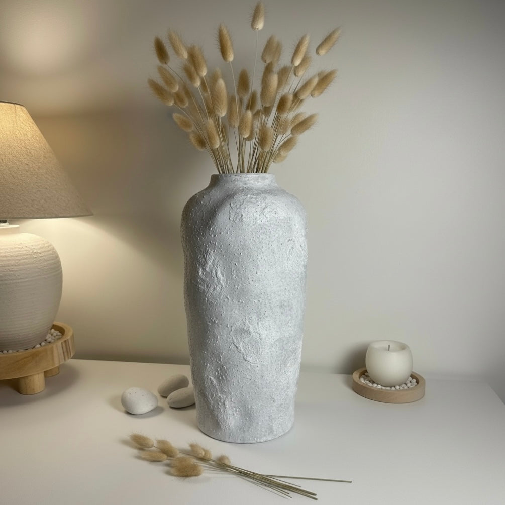 Minimalist Floor Vase or Table Vase Textured Ceramic White/Light Grey 17"Tall