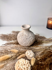 Minimalist rustic hand-painted textured small bud vase 8“ tall- Cream Sand wash