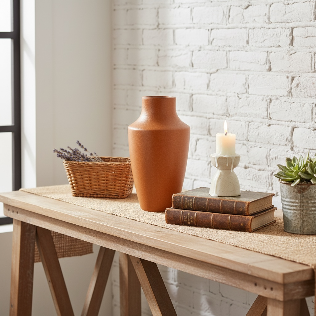 Retro Style Ceramic Brown Vase 11" tall