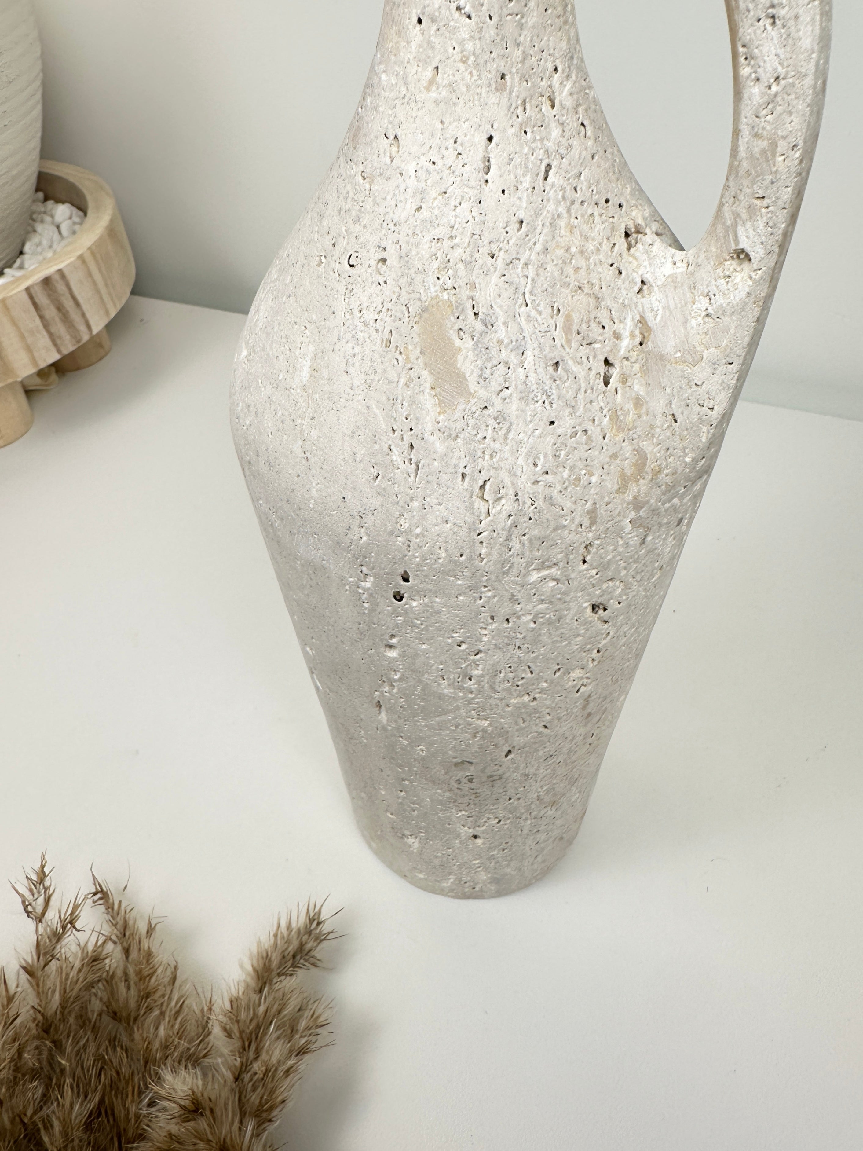 Handcrafted organic natural stone vase 12“ - Off White