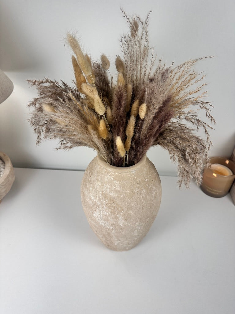 Rustic Minimalist Textured Hand-painted 11.5" tall - Beige Tan washed