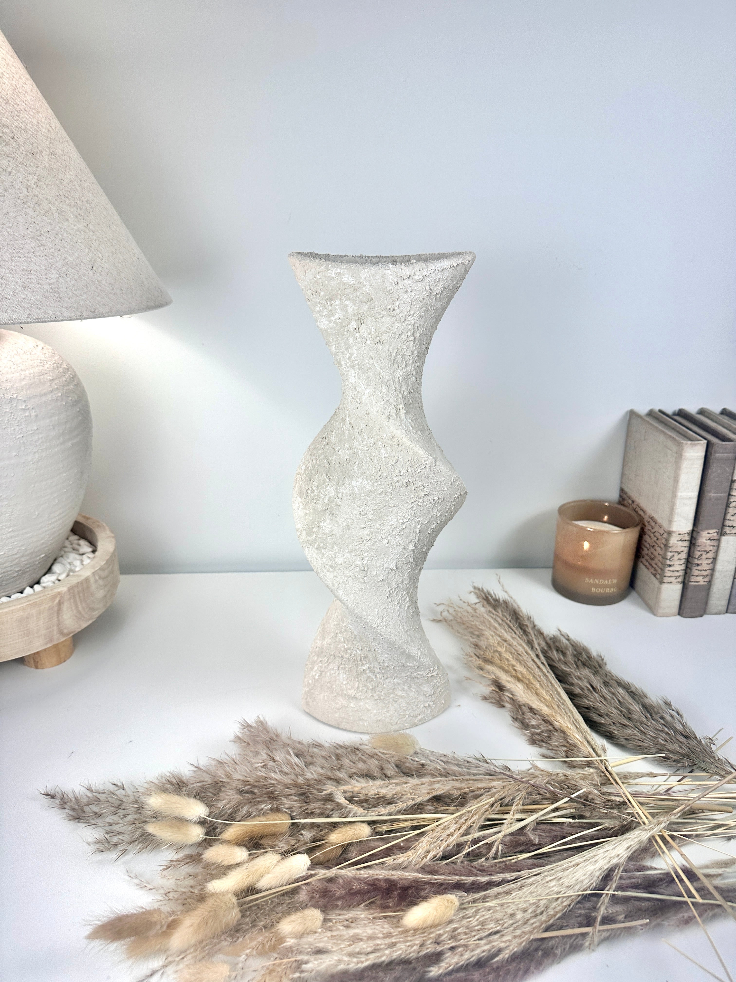 Minimalist Textured Hand-painted Ceramic Vase 16" off white washed