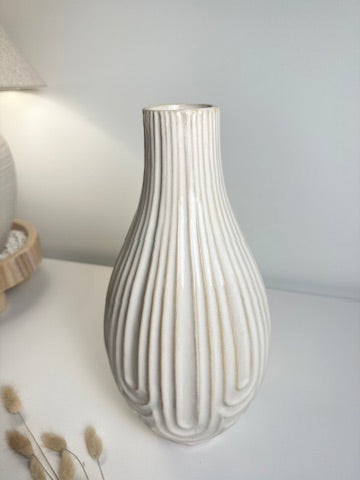 Contemporary Ceramic Ribbed Arc Vase 14"- White