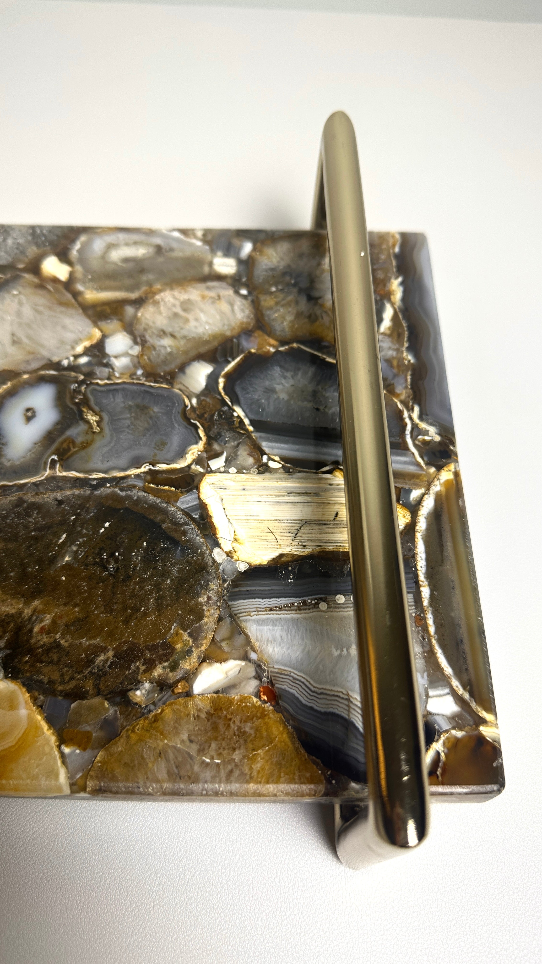 Gemstone mosaic style tray with Gold handle