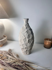 Minimalist Geometric Hand-Painted/Textured Ceramic Vase 14.5" - Cream washed