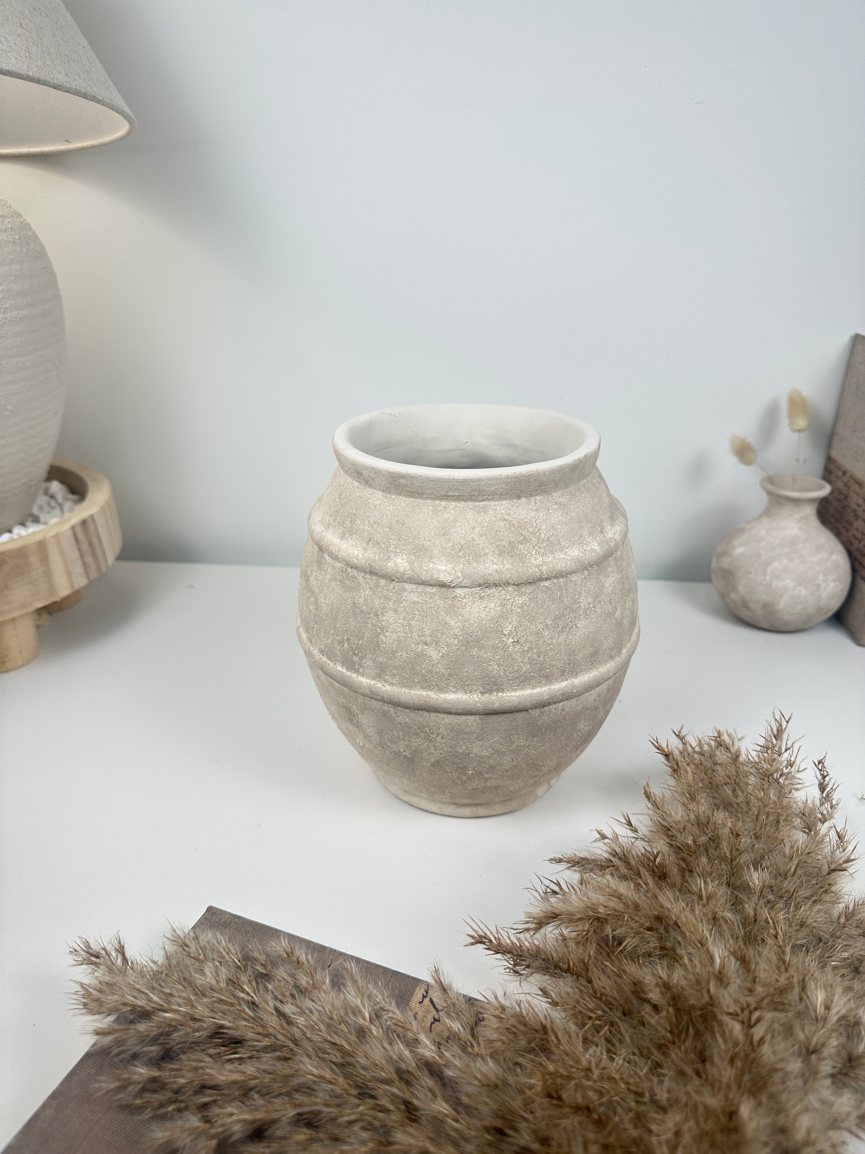 Handmade Painted Beige Washed Decorative Vase Planter 12’’