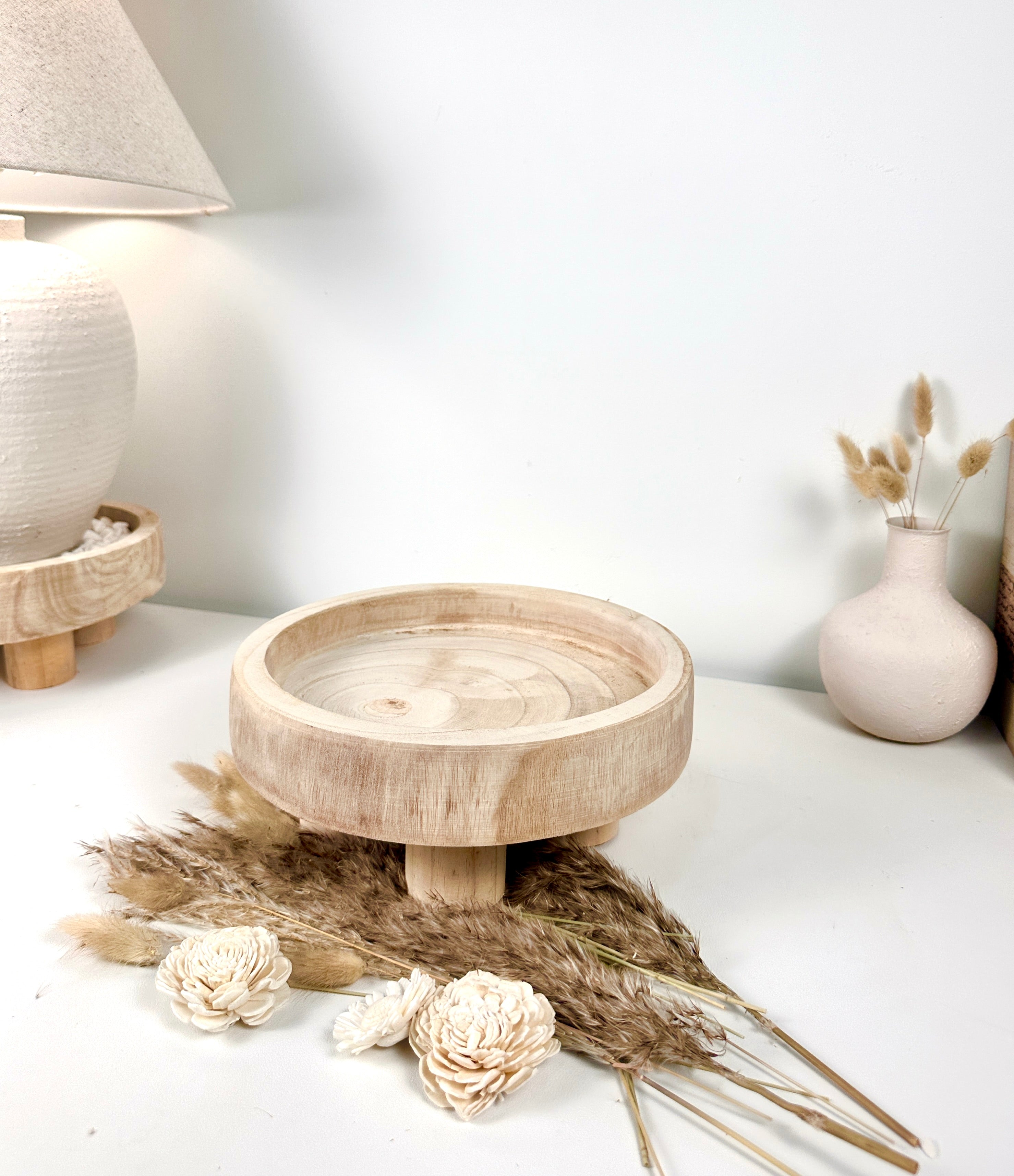 Boho Minimalist Rustic Paulownia Wood Tray 10" long- Beige