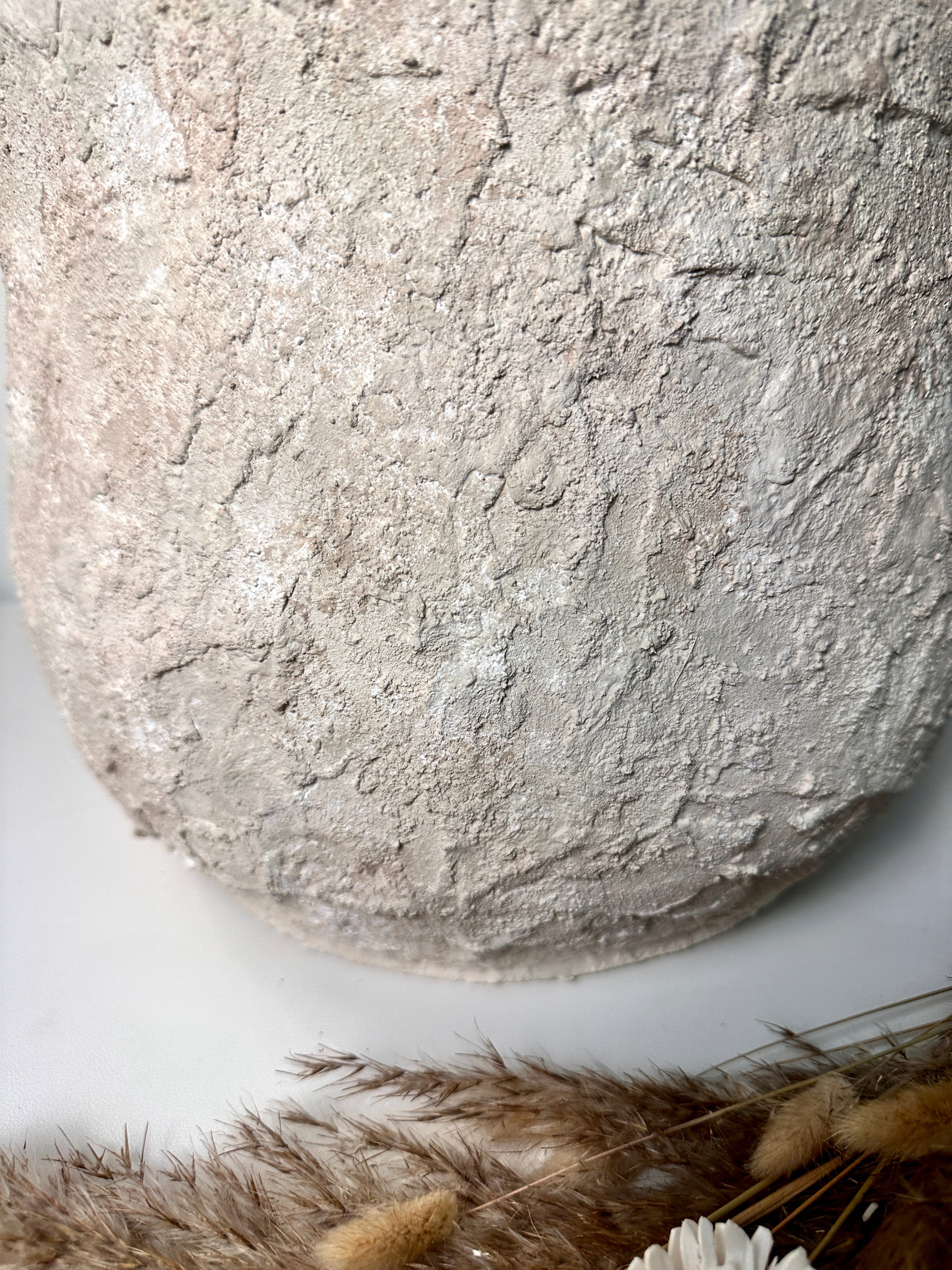 Minimalist Hand-Painted & Textured Planter Pot 12" tall with drainage hole one time creation - Cream Linen wash