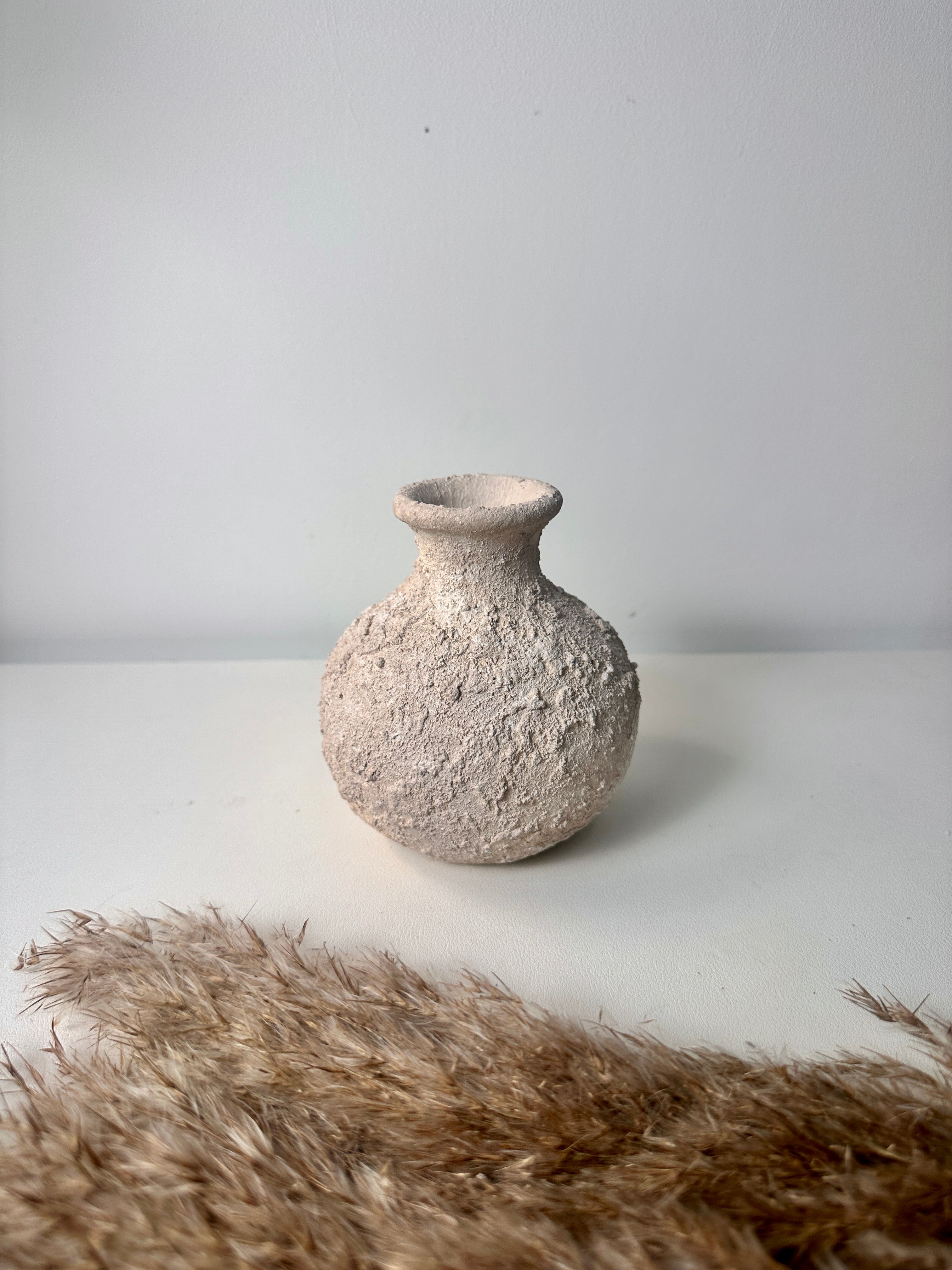 Minimalist rustic hand-painted textured small bud vase 8“ tall- Cream Sand wash