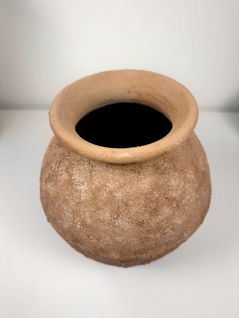Earth Brown Color Ceramic Vase Painted and Textured By Hand 10.5x9x9"