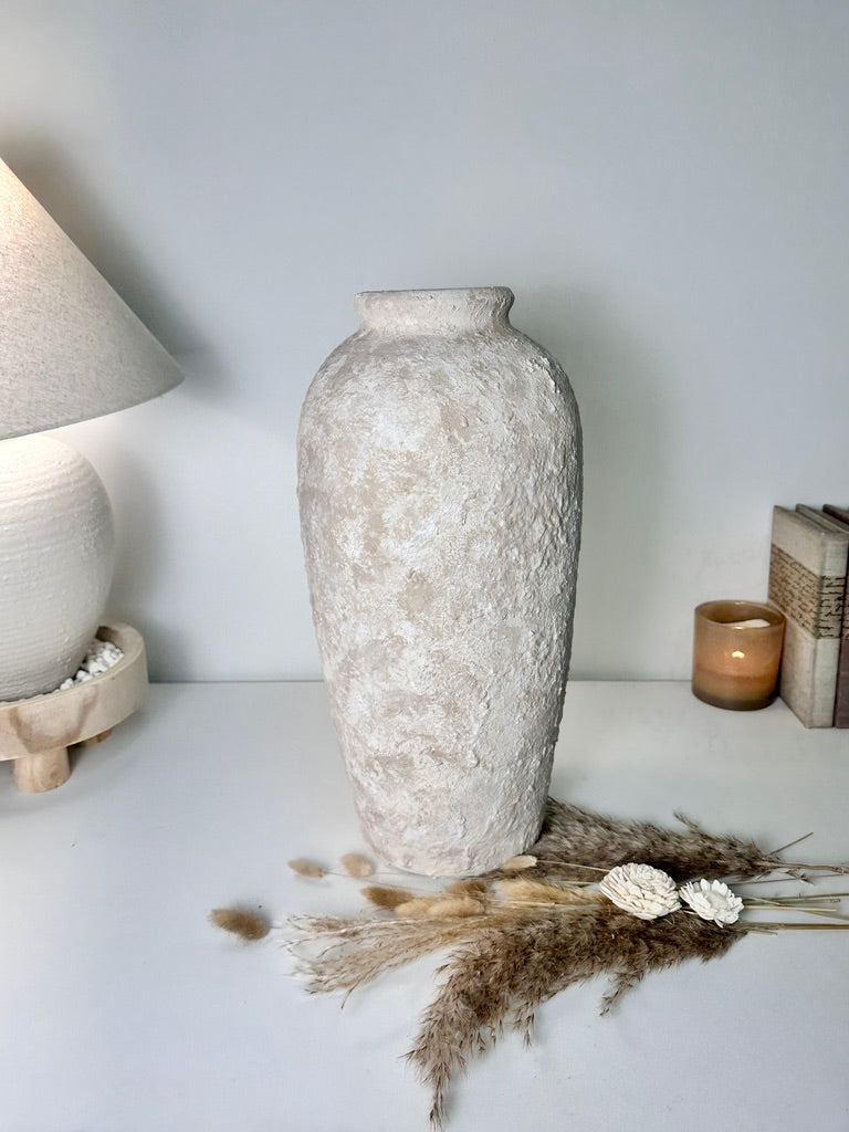 Minimalist Vase 18" tall Textured Hand-painted Ceramic  - Cream Sand wash