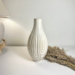 Contemporary Ceramic Ribbed Arc Vase 14"- White