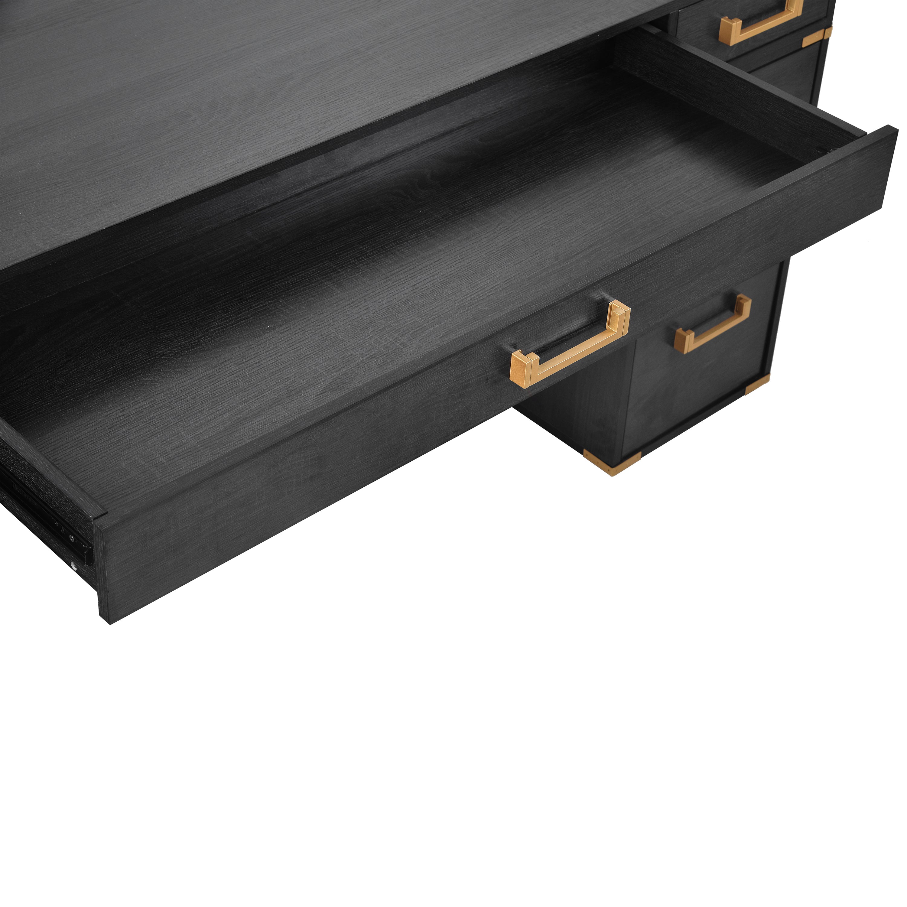 70"Classic and Traditional Executive Desk with Metal Edge Trim - Black