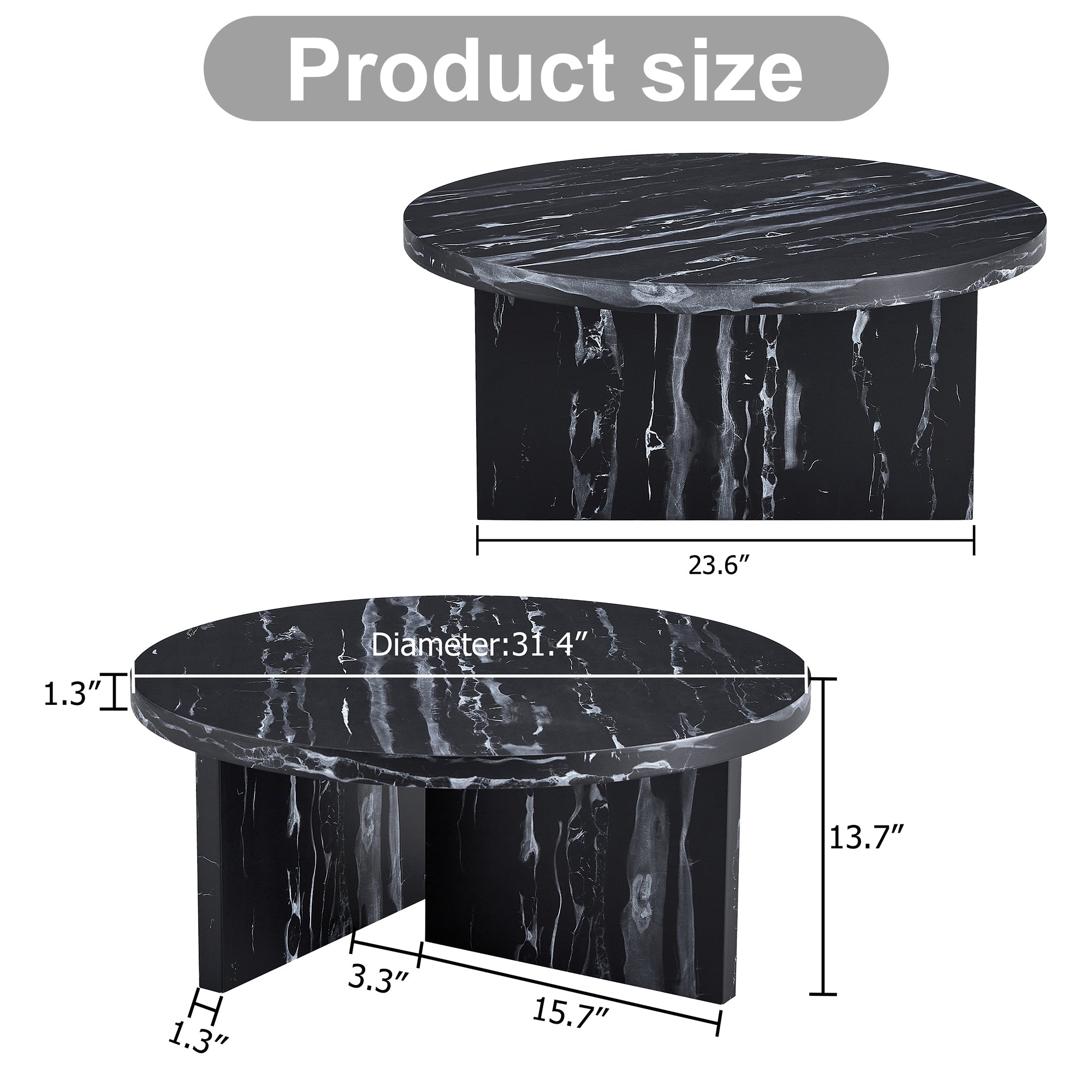 Modern Circular Coffee Table with Texture - Black
