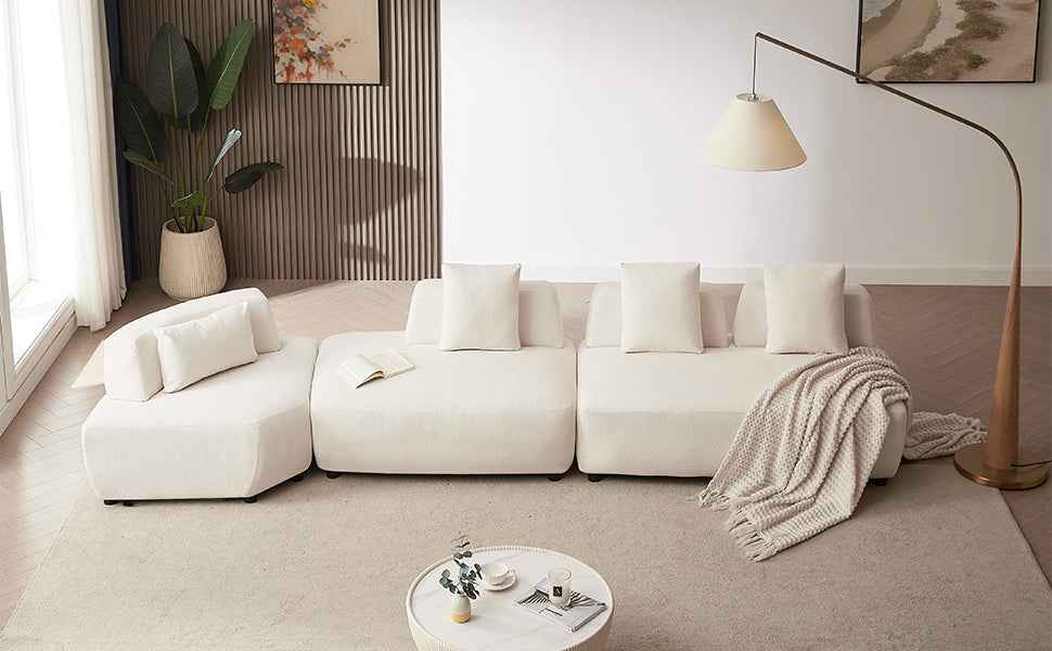 Contemporary 3-piece Sectional Sofa Free Convertible sofa with Four Removable Pillows - Beige