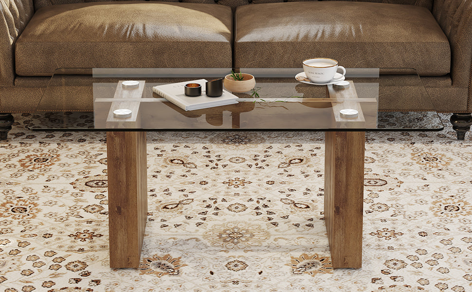 Modern Minimalist Transparent Tempered Glass Coffee Table and Dining Table