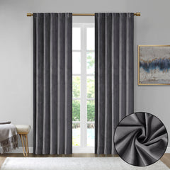 2 panels 37x63" Room Darkening Poly Velvet Rod Pocket/Back Tab Curtain Panel Pair - Charcoal