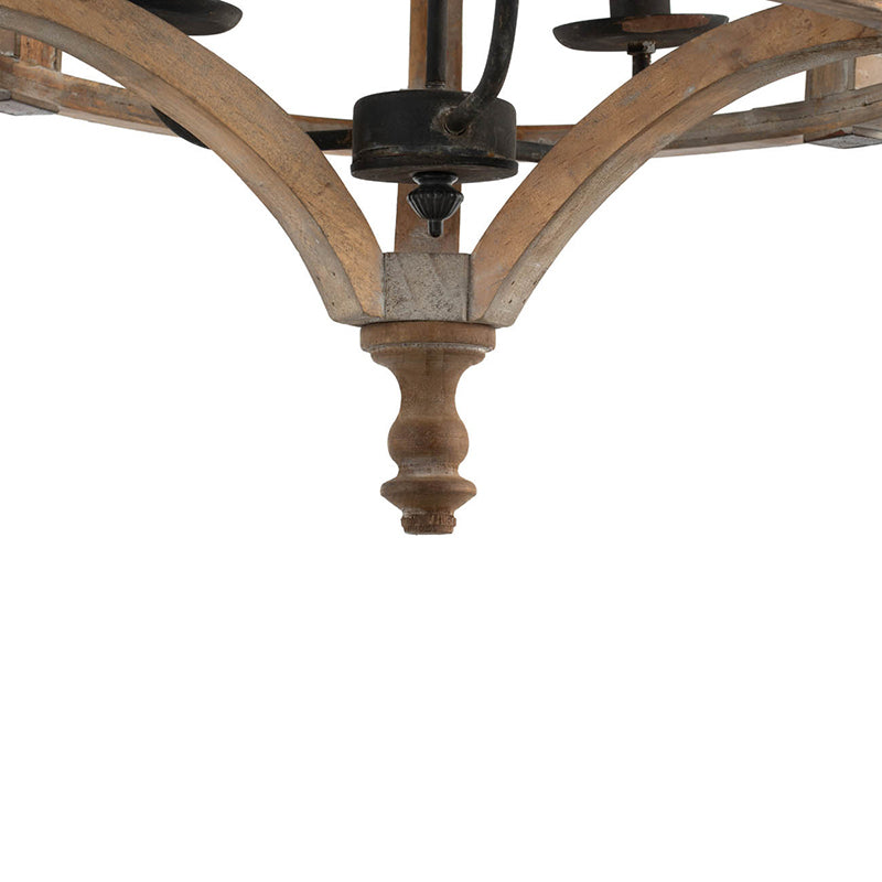3-Light Wood Drum Chandelier, Hanging Light Fixture with Adjustable Chain