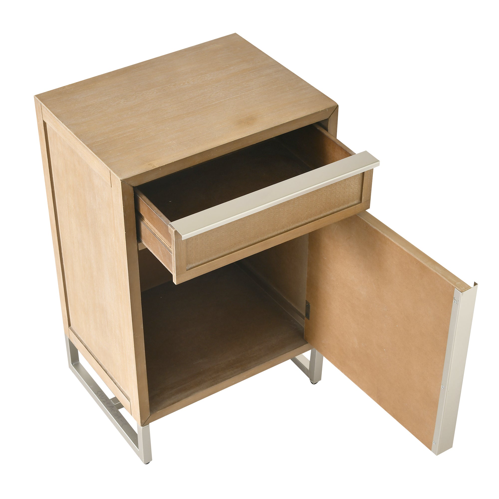 Handwoven End Table with Drawer, Cabinet, and Artisanal Wood Finish - No Assembly Required