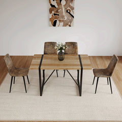 Set of 4 Modern Kitchen Dining Room Chairs, Cushion Seat and Sturdy Black Metal Legs - Brown