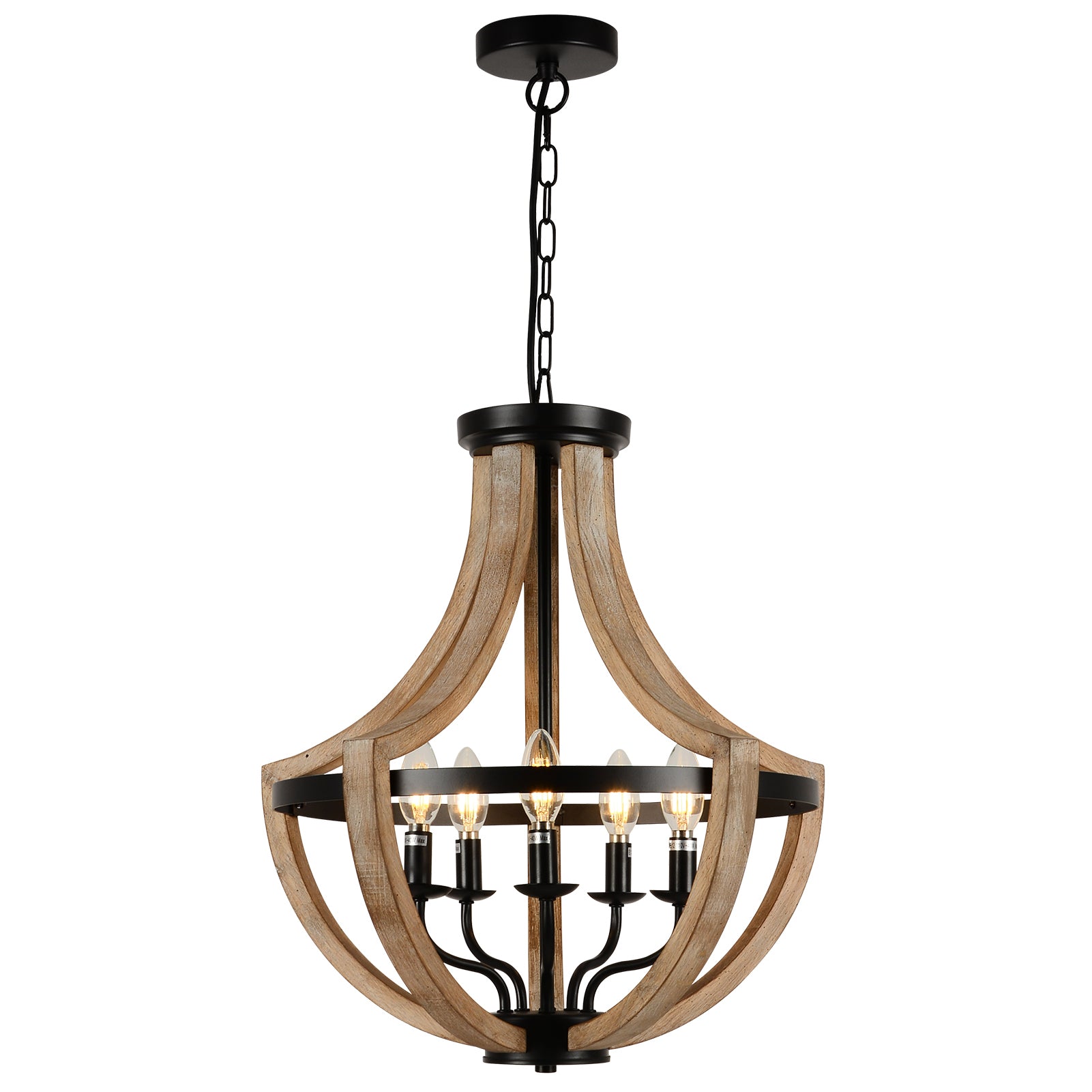 Farmhouse Wood Chandelier Light Fixtures 19"  - Brown