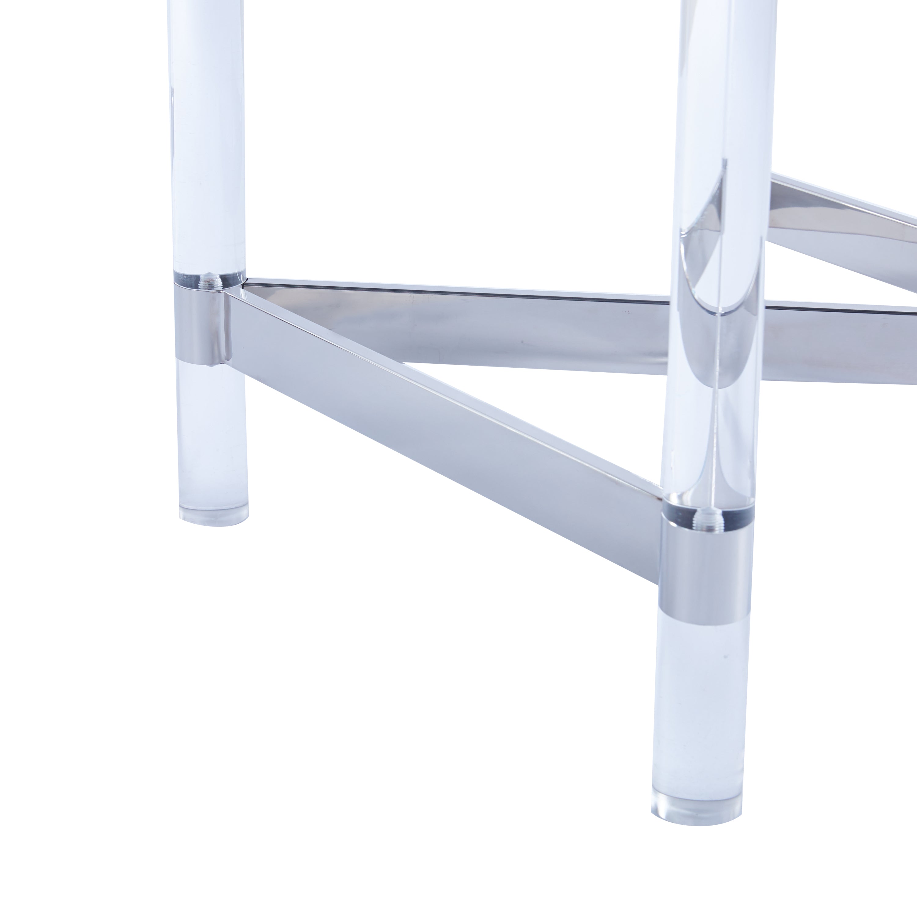 Silver Stainless Steel With Acrylic Frame Clear Glass Top End Table