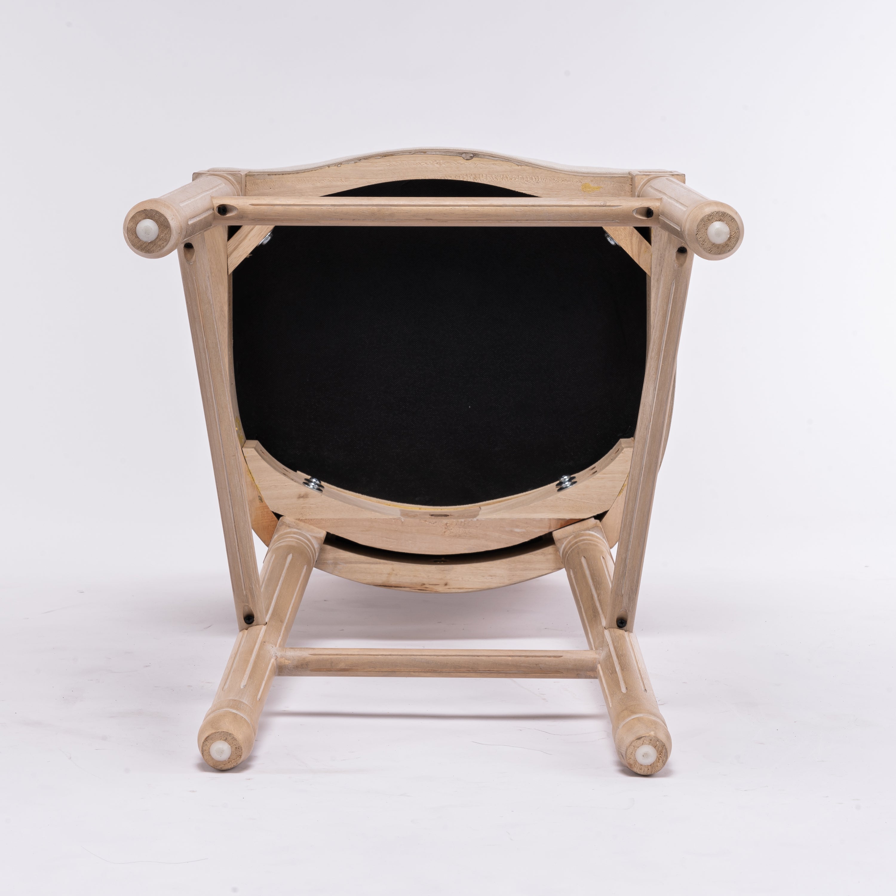 Set of 2 French Country Wooden Barstools Rattan Back With Upholstered Seating - Beige and Natural