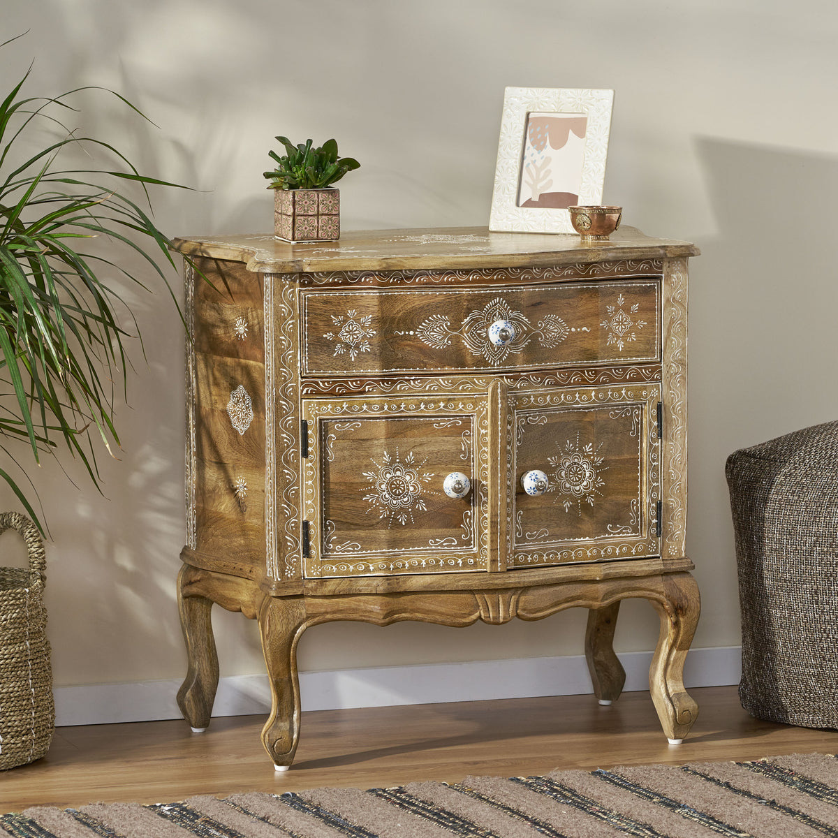Rustic Wooden Cabinet 1 Drawer 2 Door Cabinet - Natural Wood