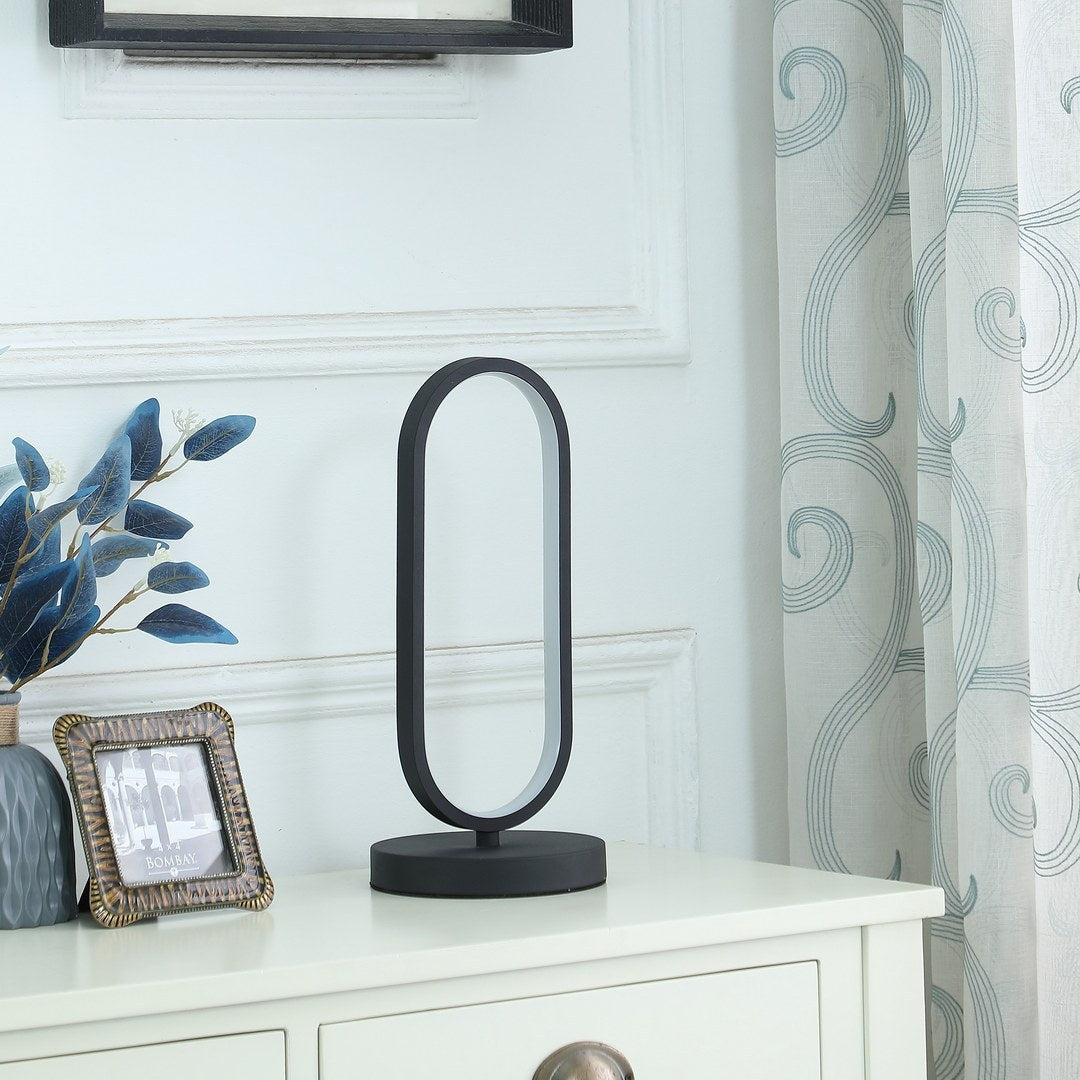 14" Modern Matte Black Oval Led Contemporary Metal Table Lamp