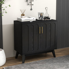 Mid Century Modern Fluted Sideboard Cabinet with Adjustable Shelves & Solid Wood Legs, Buffet Cabinet with Storage, Walnut Storage Cabinet for Living Room, Entryway, Hallway, Dining Room, Kitchen