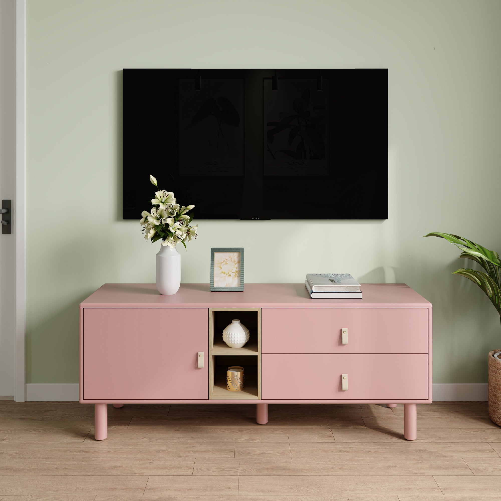 Drawer TV Home Cabinet with Door, Storage, multi-functional - Pink