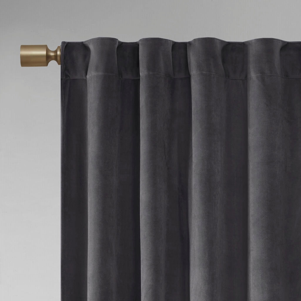 2 panels 37x63" Room Darkening Poly Velvet Rod Pocket/Back Tab Curtain Panel Pair - Charcoal