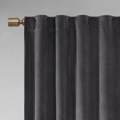Room Darkening Poly Velvet Rod Pocket/Back Tab Curtain Panel Pair - Charcoal