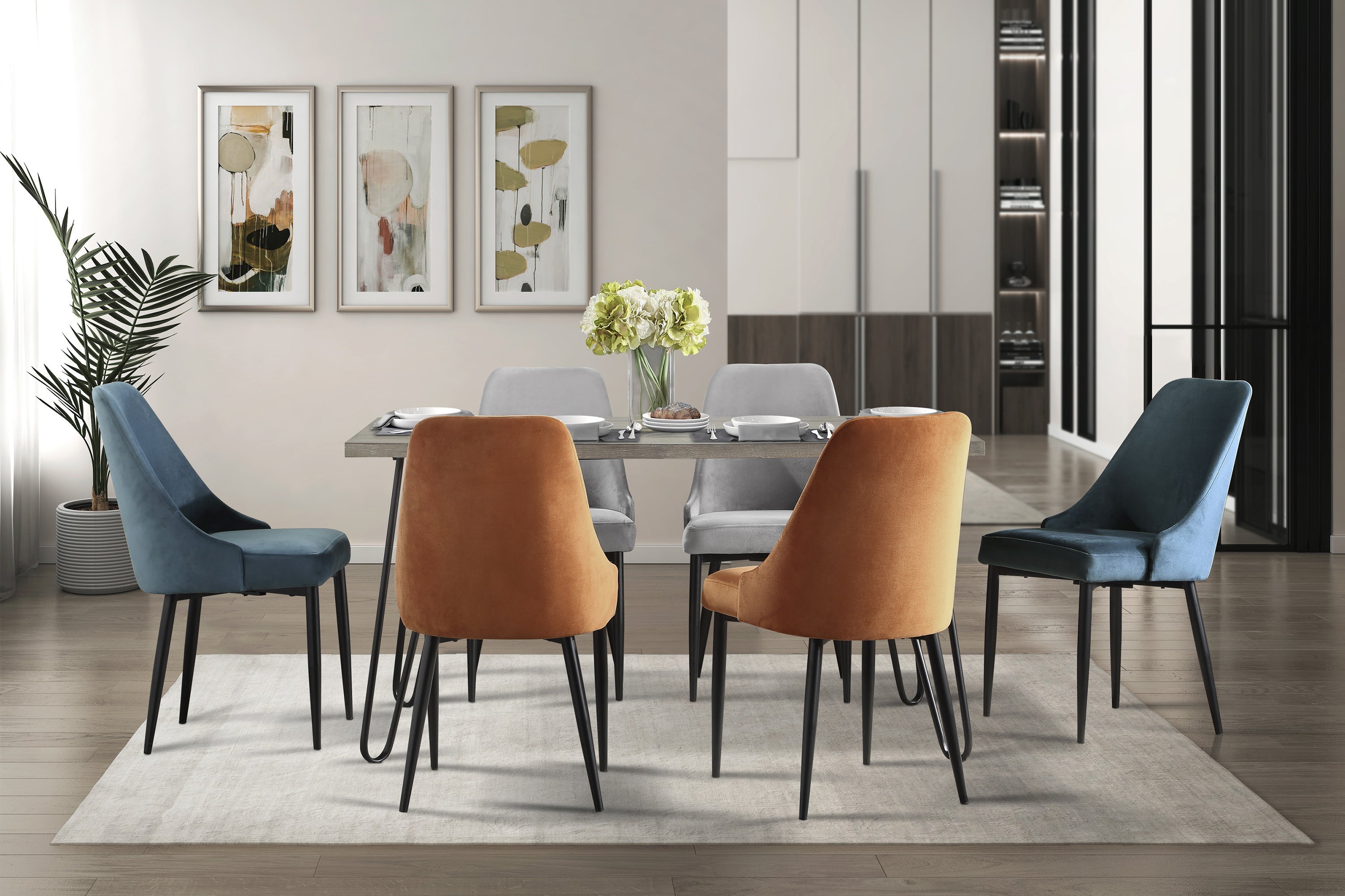 Modern Sleek Design Velvet Fabric Blue Side Chair (Set of 2) - Blue and Black Finish