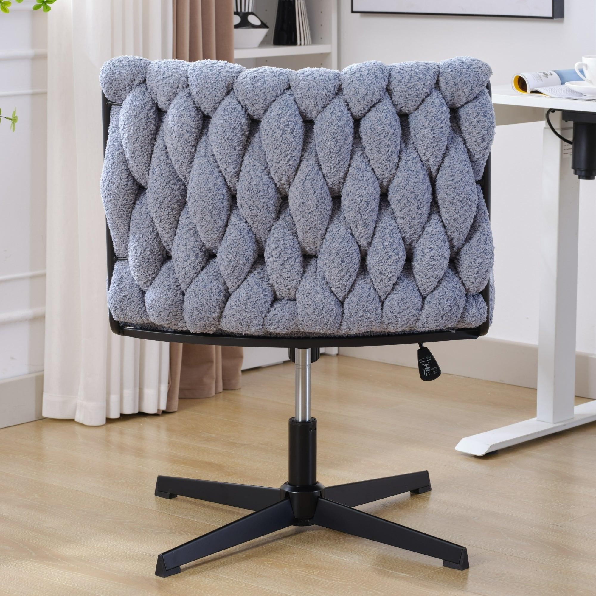 Armless Office Desk Chair No Wheels, Blue