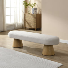 Dining Bench for Dining Room, Upholstered Bedroom End of Bed Entryway Bench, Boucle Ottoman for Living Room, 64'L Beige Stool Top Wood Leg 300 LBS Weight Capacity