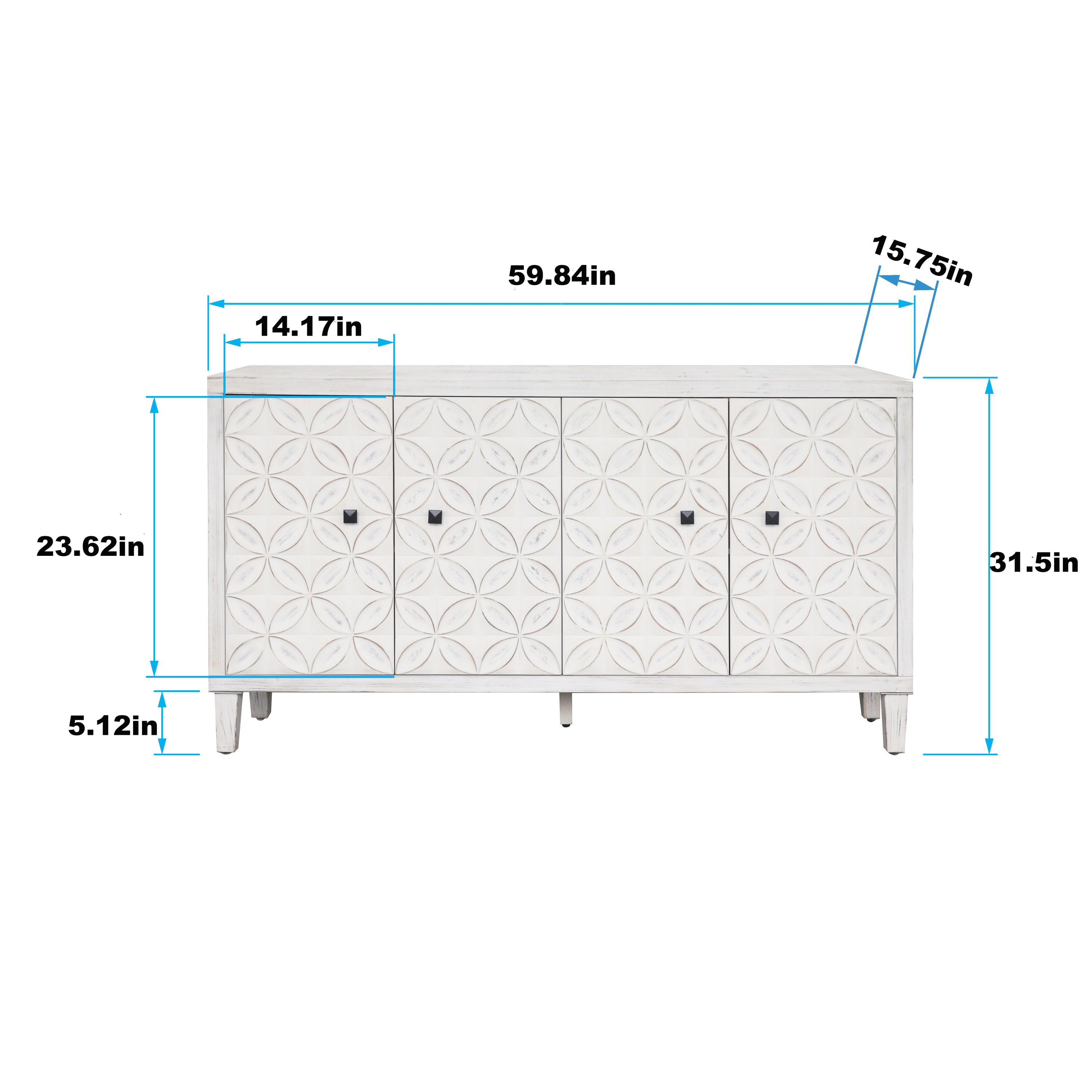 Accent Cabinet 4 Door Wooden Sideboard Buffet Storage Cabinet - White Wash
