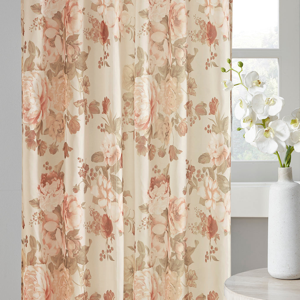 50x95" Printed Floral Rod Pocket and Back Tab Voile Sheer Curtain - Blush