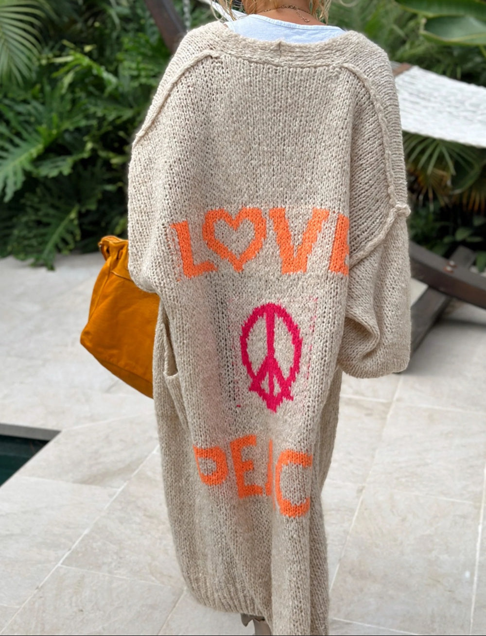 Cozy Women's Love Peace Graphic Oversized Cardigan Sweater Long Sleeve