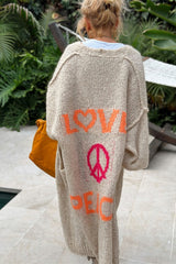 Women's Love Peace Graphic Oversized Cardigan Long Sleeve