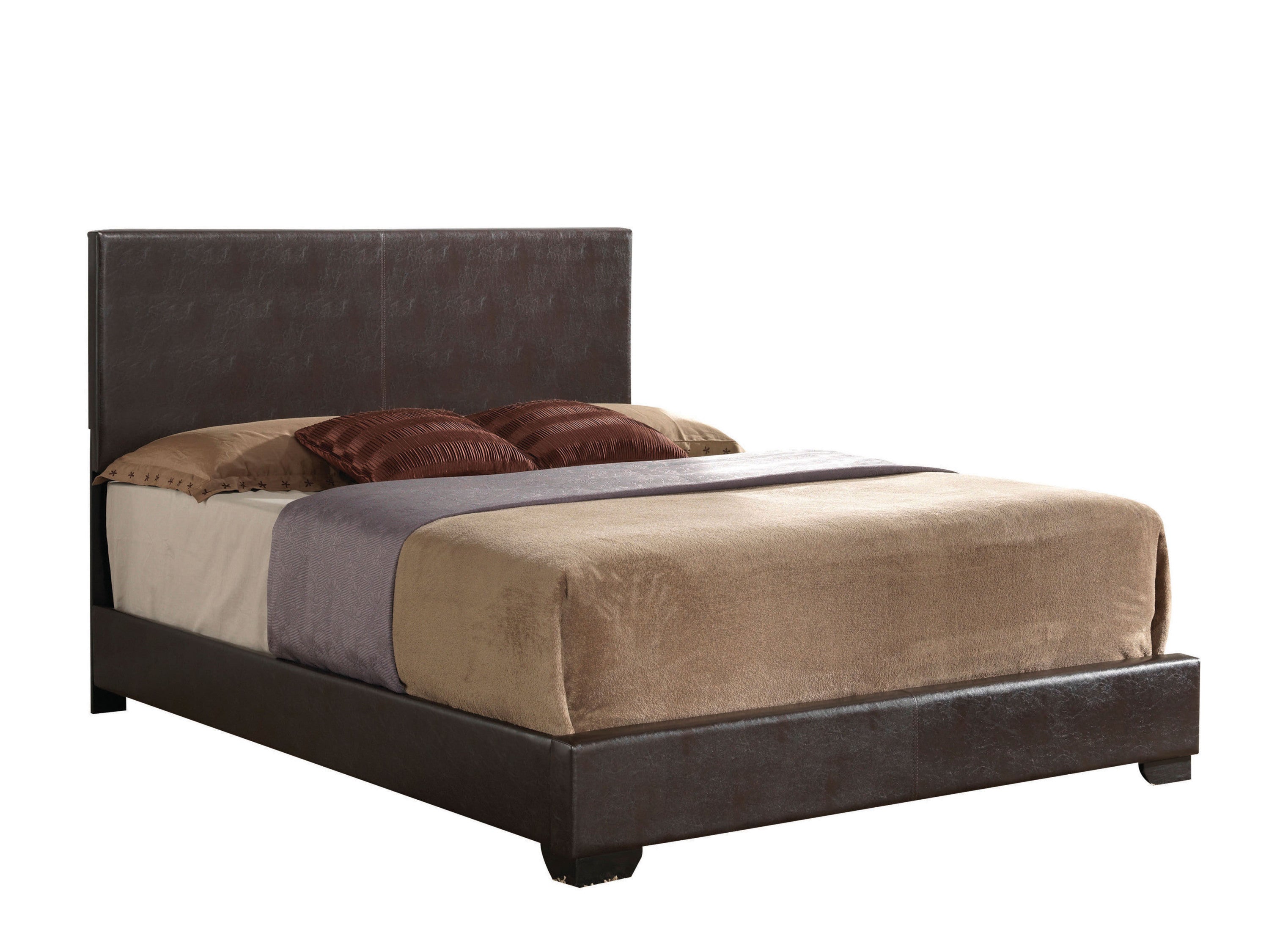 Modern Eastern King Bed - Brown PU